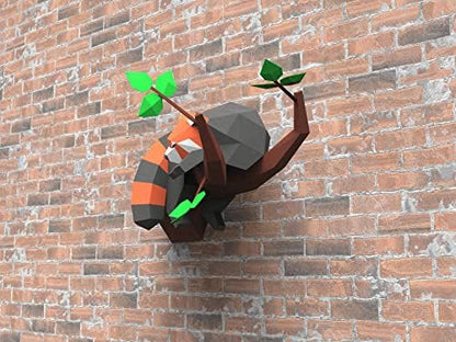 Red Panda Sleeping in a tree Paper Sculpture,Pre-cut DIY Papercraft Kit,Handmade Wild Animal Figurine,3D Paper Art,Low Poly Home Decor,All Accessories Included,DIY Teens Gift - Image 3