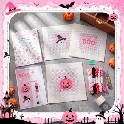 Chumia 3 Pcs Halloween Needlepoint Canvas Kit for Adult 13ct 8" x 8" - Image 5