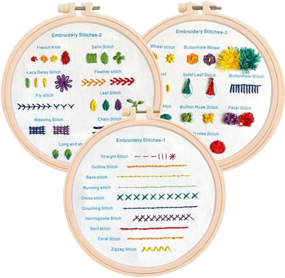 Beginner Embroidery Kit – Learn 28 Stitches – DIY Embroidery Set with 3 Hoops, Stamped Patterns, Needles, Scissors, Thread – Complete Cross Stitch Kit for Adults, Teens, Beginners & Crafters by FindYourZen