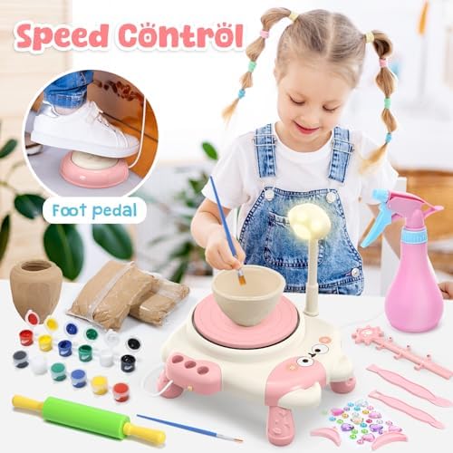 Pottery Wheel for Kids with Foot Pedal, Air Dry Clay Craft Kit Ages 6+ - Image 5