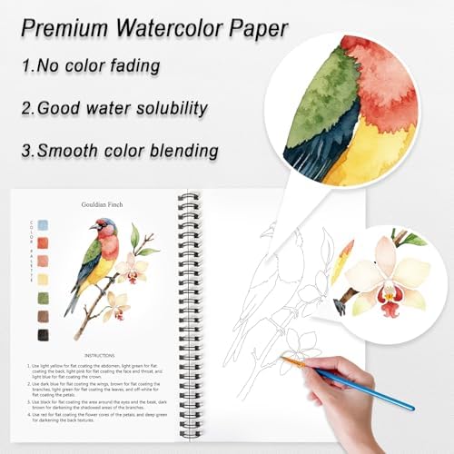 Watercolor Workbooks Birds, 15 Beautiful Paintings for Water Color Book Adult, Watercolor Coloring Book for Beginners, Watercolor Workbook for Adults Teens (Without Palette, Birds) - Image 5