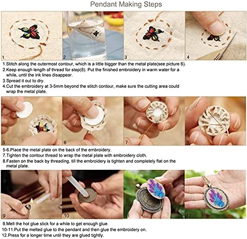 ZOCONE 6 Packs Embroidery Necklace Kits, Embroidery Pendant Kit Mini Cross Stitch Kit with Hoop, Necklace, Pendant, Brooch, Stamped Pattern Cloth, Instructions, etc. Embroidery Kits for Adults - Image 7