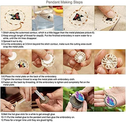 ZOCONE 6 Packs Embroidery Necklace Kits, Embroidery Pendant Kit Mini Cross Stitch Kit with Hoop, Necklace, Pendant, Brooch, Stamped Pattern Cloth, Instructions, etc. Embroidery Kits for Adults - Image 7