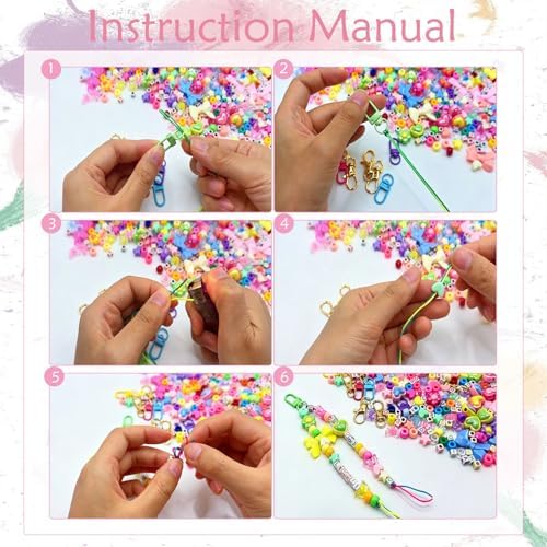 Lyukii 480Pcs Beaded Keychain Making Kit,Colorful Bag Charm Kit - Image 3