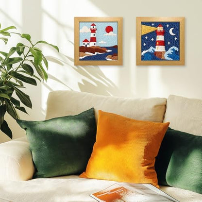 INFUNLY 2PCS Sea Lighthouse Punch Needle Embroidery Kit for Beginners Beacon DIY Punch Needle Starter Kit Lighthouse Handcraft Hooking Set with Pattern Instruction for Festival Gift Home Decor - Image 4