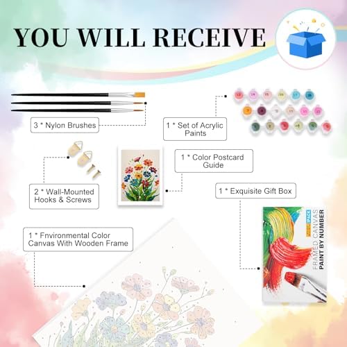 Camocin Framed Paint by Numbers Kit for Adults Beginner - Colorful Easy Flowers Paint by Number Canvas with Frame, Floral DIY Acrylic Painting Kit for Relaxing Home Wall Decor 12x16 Inch - Image 4
