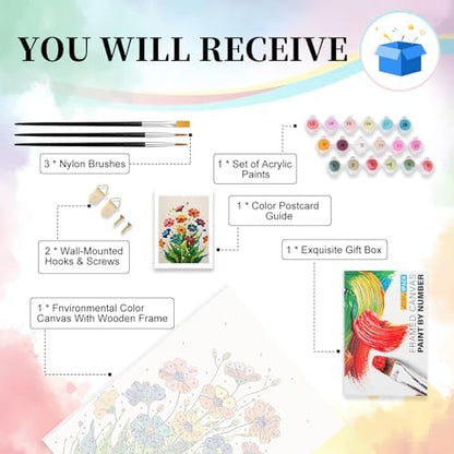 Camocin Framed Paint by Numbers Kit for Adults Beginner - Colorful Easy Flowers Paint by Number Canvas with Frame, Floral DIY Acrylic Painting Kit for Relaxing Home Wall Decor 12x16 Inch - Image 4