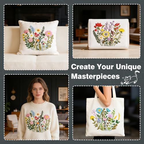3 Pack Embroidery Kits for Beginners, Flower Pattern Kit for Adults Starter - Image 6