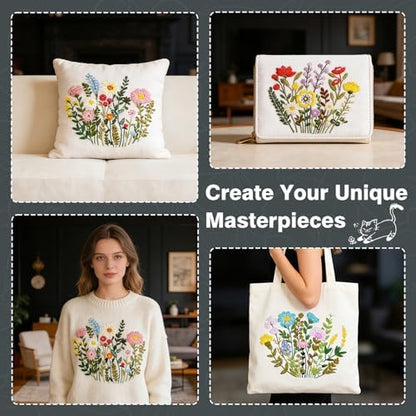3 Pack Embroidery Kits for Beginners, Flower Pattern Kit for Adults Starter - Image 6