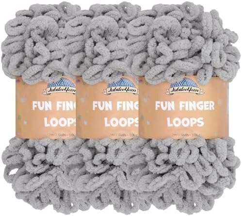 JubileeYarn Fun Finger Loops Yarn - Light Grey - 3 Skeins by BambooMN