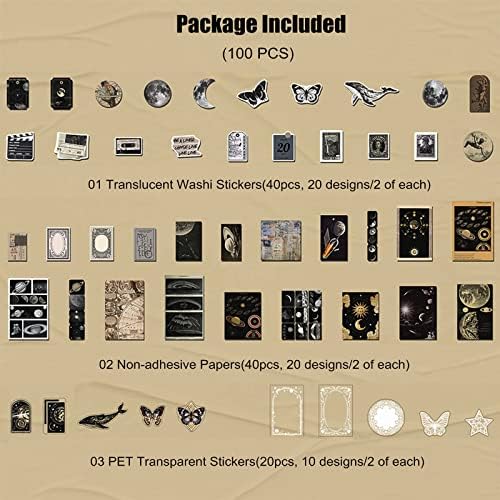 Esweny 100 PCS Vintage Ephemera Pack Journaling Scrapbooking Supplies Scrapbook Sticker Paper Kit for Junk Journal Planners Collage Craft Notebooks Decoupage Album (Space) - Image 2