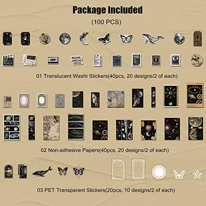 Esweny 100 PCS Vintage Ephemera Pack Journaling Scrapbooking Supplies Scrapbook Sticker Paper Kit for Junk Journal Planners Collage Craft Notebooks Decoupage Album (Space) - Image 2
