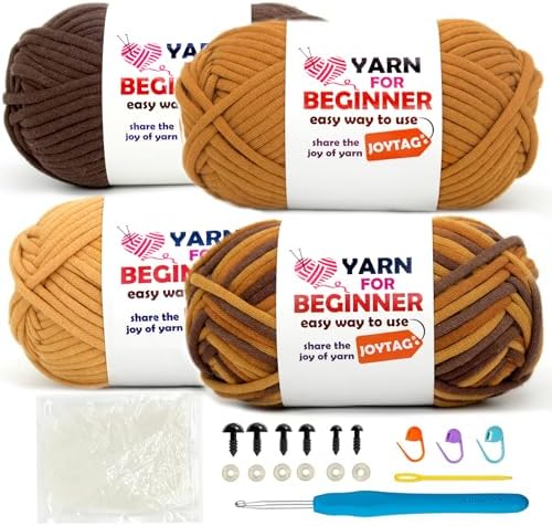 4 Pack Rainbow Beginner Crochet Yarn for Crocheting and Knitting Multicolor Cotton Crochet Yarn for Beginners with Easy-to-See Stitches Cotton-Nylon Blend Easy Yarn for Beginners(Brown Tone) by JOYTAG