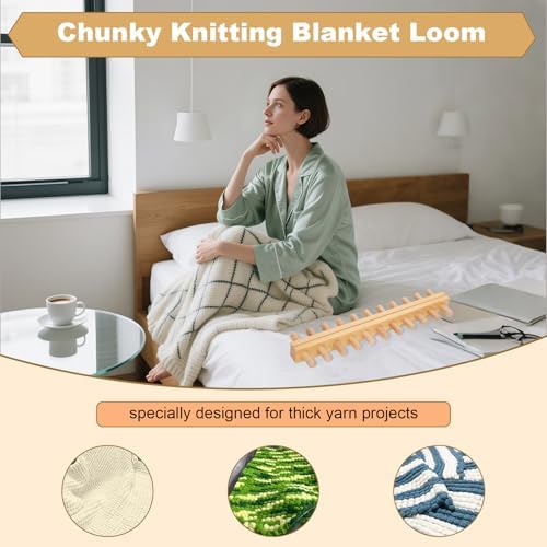 Sienson 30in Chunky Knitting Loom for Blanket Making – Foldable Wood Frame, Portable DIY Hand Knitting Kit for Beginners, Reusable Blanket Loom for Bulky Yarn Crafts & Gifts - Image 2