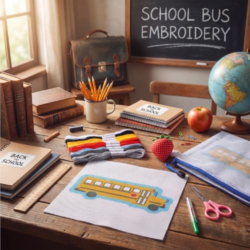 XunYee Needlepoint Canvas Kit, School Bus - Image 4