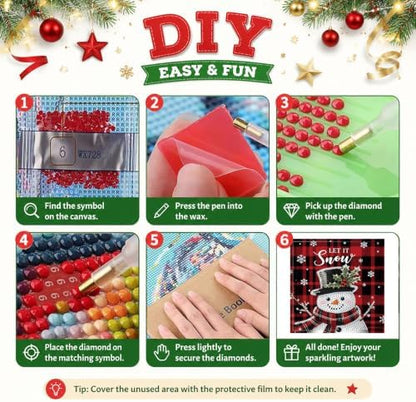 NUOFIX 12 PCS Diamond Art Christmas Cards with Envelopes, Christmas Crafts for Adults, Diamond Painting Kits for Card Making, Holiday DIY Kits (Red) - Image 4
