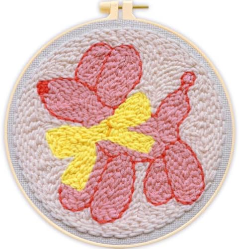 Pink Puppy Punch Needle kit for Beginners Adults, with Embroidery Hoop by TCDZMYGS