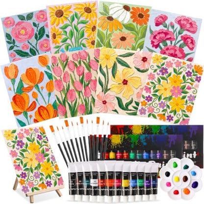 Cholemy 36 Pcs Paint and Sip Kit Gift for Adults 8''x10'',Fresh Flowers by Cholemy
