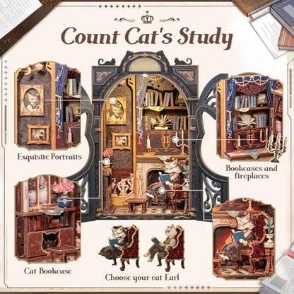 Book Nook Kit Count Cat's Study - 3D Wooden Puzzles with LED - Image 5