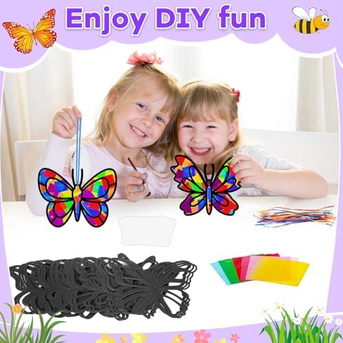 Lonfliness 32 Sets Butterfly Suncatcher Craft Kit DIY VBS Window Stain Glass Effect Paper Butterfly Sunday School Classroom Decors Spring Easter Art Craft Creative Activity Project Kid Gift Favor - Image 4