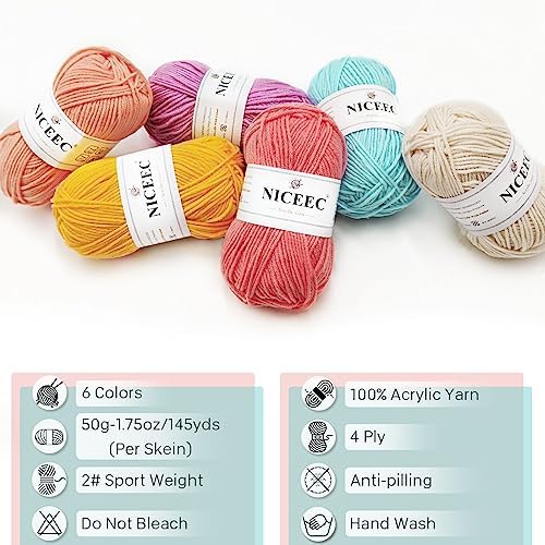 NICEEC 300g Soft Assorted Colors Yarn 100% Acrylic 870yds -Series 14 - Image 4