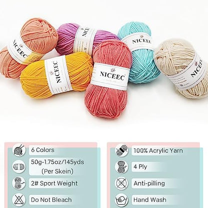NICEEC 300g Soft Assorted Colors Yarn 100% Acrylic 870yds -Series 14 - Image 4
