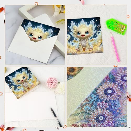 Focart 6-Pack Dragon Diamond Painting Greeting Card Kits, Special Shaped Diamonds Painting, DIY Handcraft for Relatives and Friends with Wishes,Unique Design Crafting for Birthday or Holiday Cards - Image 4
