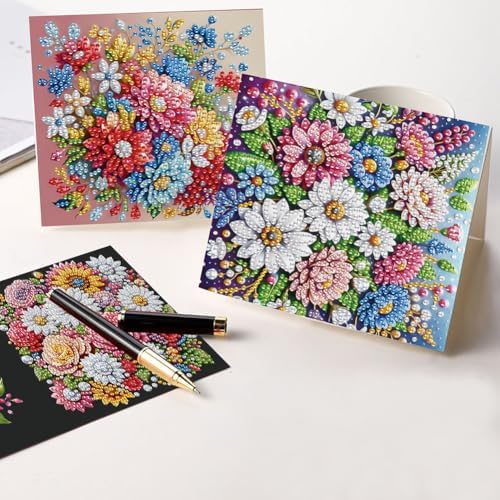 jinglinhh 6pcs Flower Clusters Diamond Art Painting Greeting Cards with Envelopes, DIY Card Making Kits for Adults, Diamond Art Postcards Holiday Cards Craft Gifts - Image 5