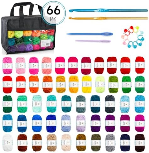 Inscraft 52 Acrylic Yarn Skeins, 1820 Yards 52 Colors, 2 Crochet Hooks, 2 Weaving Needles, 10 Stitch Markers, 1 Bag, for Crocheting & Knitting, Gift Beginners and Adults - Image 2