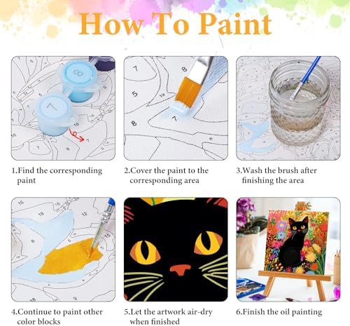 Framed Paint by Numbers Kit for Adults, Black Cat & Flower Decor 10x10 Inch - Image 6