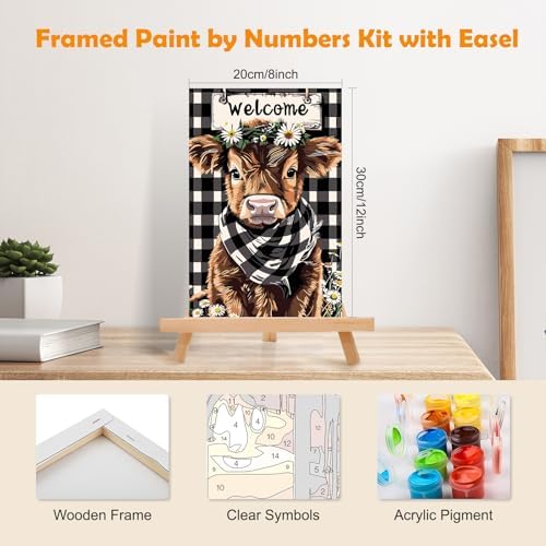MOGTAA Cow Paint by Numbers Kit for Adults Beginners with Frame, Flowers Adult Paint by Number Kits on Canvas with Easel, Easy DIY Animal Oil Painting Kits for Home Decor, 8x12in - Image 2