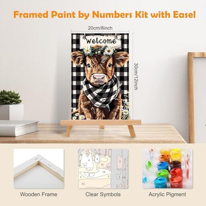 MOGTAA Cow Paint by Numbers Kit for Adults Beginners with Frame, Flowers Adult Paint by Number Kits on Canvas with Easel, Easy DIY Animal Oil Painting Kits for Home Decor, 8x12in - Image 2