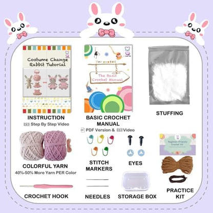 LoopMap Crochet Kit for Beginners – Amigurumi Crochet Animal Kit, Easy Starter Kit with Video Tutorial, Complete Crochet Kit with Extra Yarn, Gift for Adults & Teens (Bunny, Purple) - Image 3