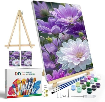 JOOZ Paint by Numbers Kits for Adults with Frame, Flowers Paint by Numbers for Adults, Paint by Number Canvas for Adults with Easel, DIY Acrylic Oil Painting Kit for Home Wall Decor 8 x 12 Inch by Jooz