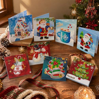 8PCS Merry Chrismas DIY Greeting Card Kits with Envelopes Diamond Art Greeting Cards Diamond Art Cards Kits for Adults DIY Crafts Family Friend Gifts - Image 4