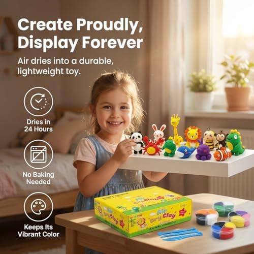 Air Dry Clay Kit for Kids - 12 Animal Design Projects, 48 Colors - Ultra Soft Non-Toxic Clay | Gifts, Crafts & Party Favor - Image 5