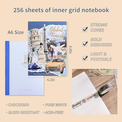 emmoolife Scrapbooking Supplies Kit, Daily Life World Travel Scrapbook Kit for Bullet Junk Journal, Stationery, A6 Grid Notebook, DIY Journaling Supplies, Birthday Craft Gift Teen Women - Image 3