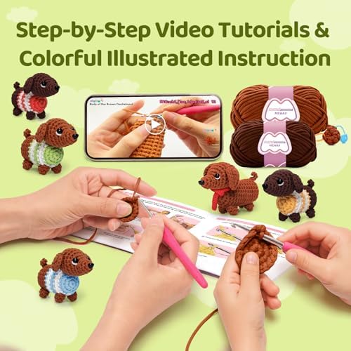 Mewaii Crochet Kit for Beginners, 5 Pack Dachshund Dog Craft Set - Image 2