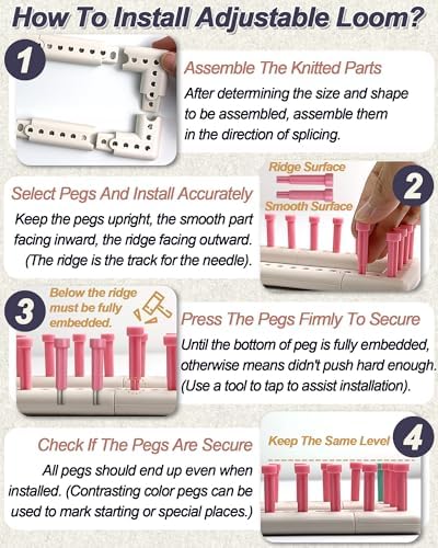 UCDRMA Upgraded Large Adjustable Loom Knitting Kit with Removable-pegs, Up to 132 Sizes & Shapes Weaving Knitting Loom for Blankets/Scarves/Hats, Beginners Infinity Crochet Loom Kit with Instructions - Image 4
