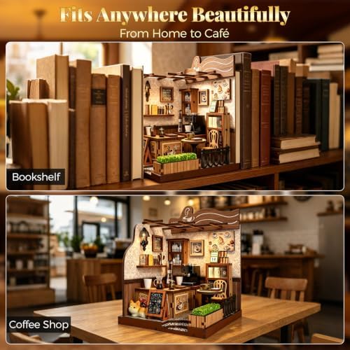 DIY Miniature House Kit for Beginners, Tiny Dollhouse Book Nook Kit Bookshelf Decor, 3D Wooden Puzzle, Gifts for Family Friends Adults Teens, Rustic Farmhouse Café - Image 6