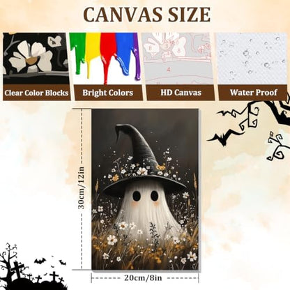 NAIMOER Halloween Paint by Numbers Kits for Adults Beginner with Wooden Framed, Ghost Flower Color by Numbers on Canvas Painting Kits for Adults, Easy Paint DIY Acrylic for Home Wall Decor 8X12 Inch - Image 4