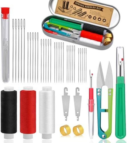 42 PCS Big Eye Steel Sewing Needles Kit Steel Needles for Hand Sewing by FOUSNOW