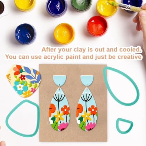beinkmake 14Pcs Flower Leaf Polymer Clay Cutters Set Basic Geometric Clay Earrings Cutters for Adults Polymer Jewelry Cutter with Earrings Accessories DIY Craft Supplies - Image 5