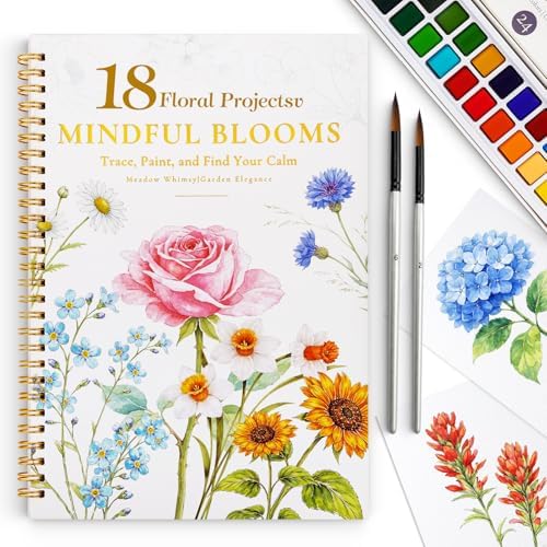 Watercolor Workbook for Beginners,18 Floral Water Coloring Book,Relaxing & Easy to Paint Water Coloring Book with 24 Colors-Perfect for Gifting to Creativity & Joy for Adults by DMSKY