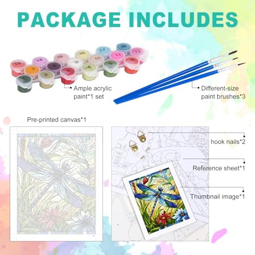 Paint by Numbers Kit for Adults, Dragonfly Stained Glass, 16 x 20 Inch - Image 4