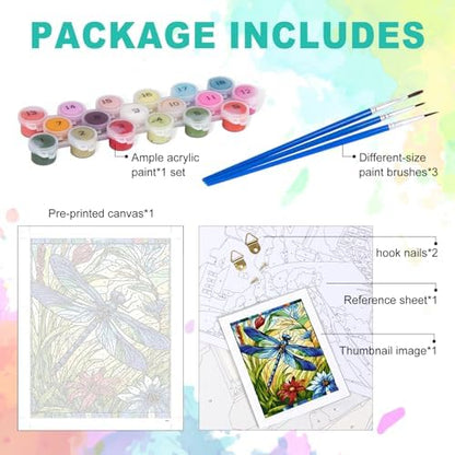 Paint by Numbers Kit for Adults, Dragonfly Stained Glass, 16 x 20 Inch - Image 4