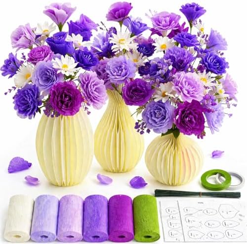 AmazingSpark Crepe Paper Flower Making Kit, Complete DIY Craft Aesthetic Gift with 3 Vises & Supplies to Make 30 Flowers, Sensory Arts Idea Gift for Adults, Couples, Friends, Women(Purple) by Unknown