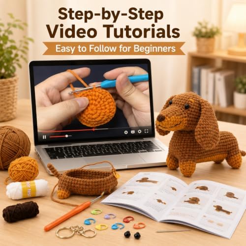 Nikolle Dachshund Crochet Kit for Beginners, Amigurumi Animal Craft Kit - Image 3