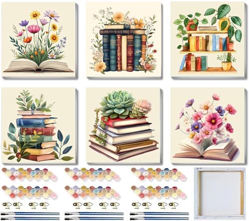 SYDYLH 6 Pack Framed Paint by Numbers for Adult, Books Easy Paint by Numbers with Frame, DIY Flowers Acrylic Adult Painting by Number Kits on Canvas for Gift Decor 8 x 8 Inch by Unknown