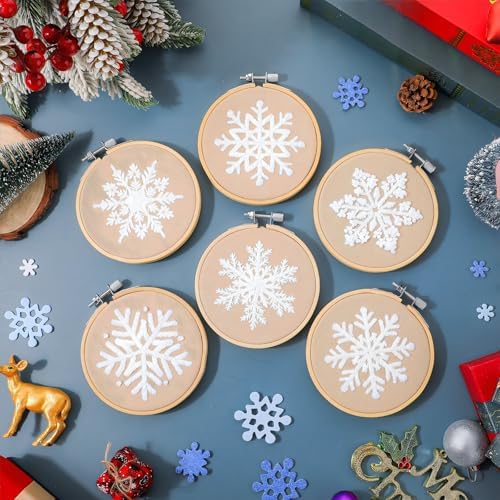 Roowest 6 Sets Christmas Embroidery Kits Snowflake Ornament DIY,Tan - Image 5